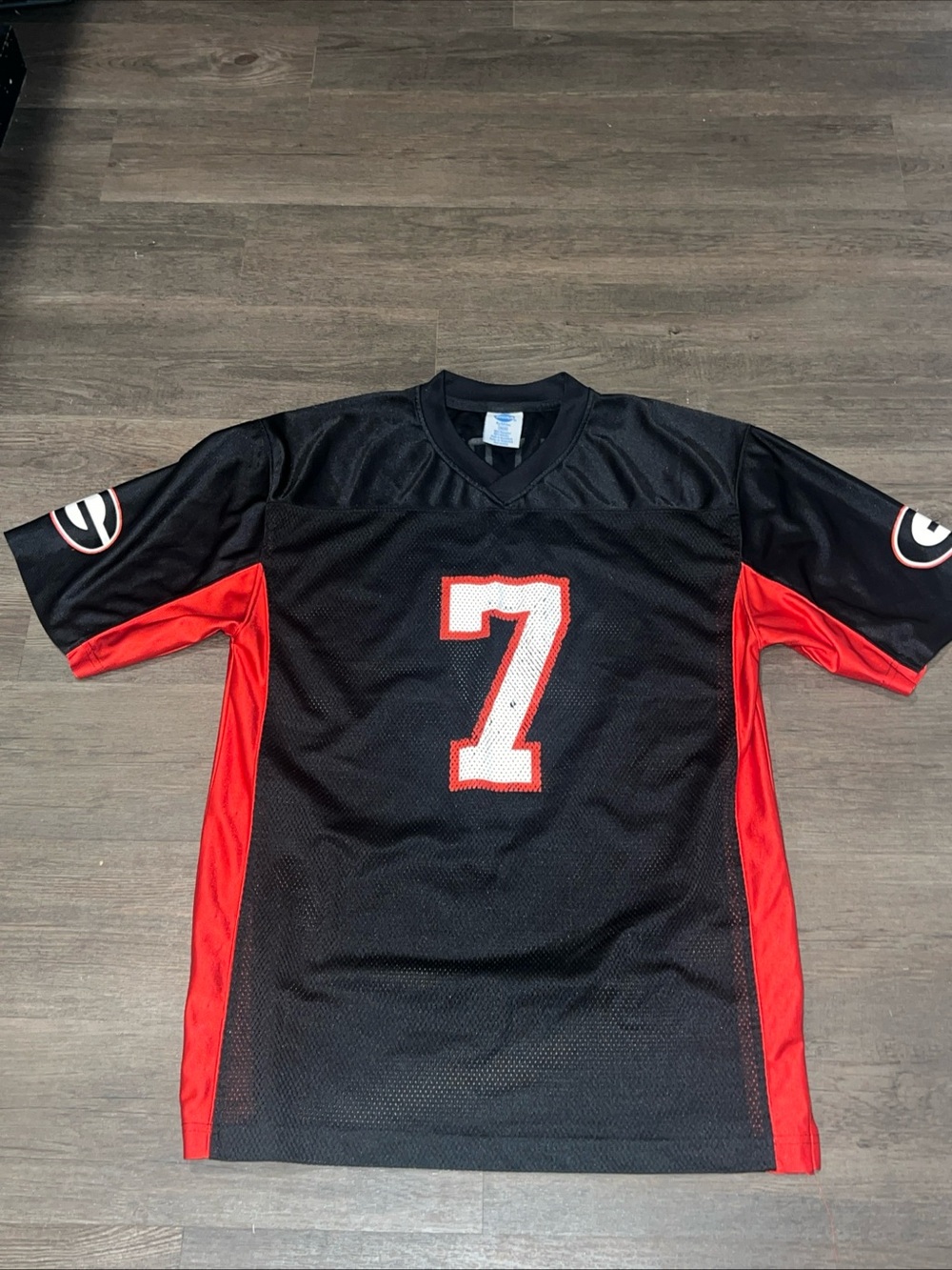 Men's vintage GA Bulldogs Black & Red Football Jersey with Number 7